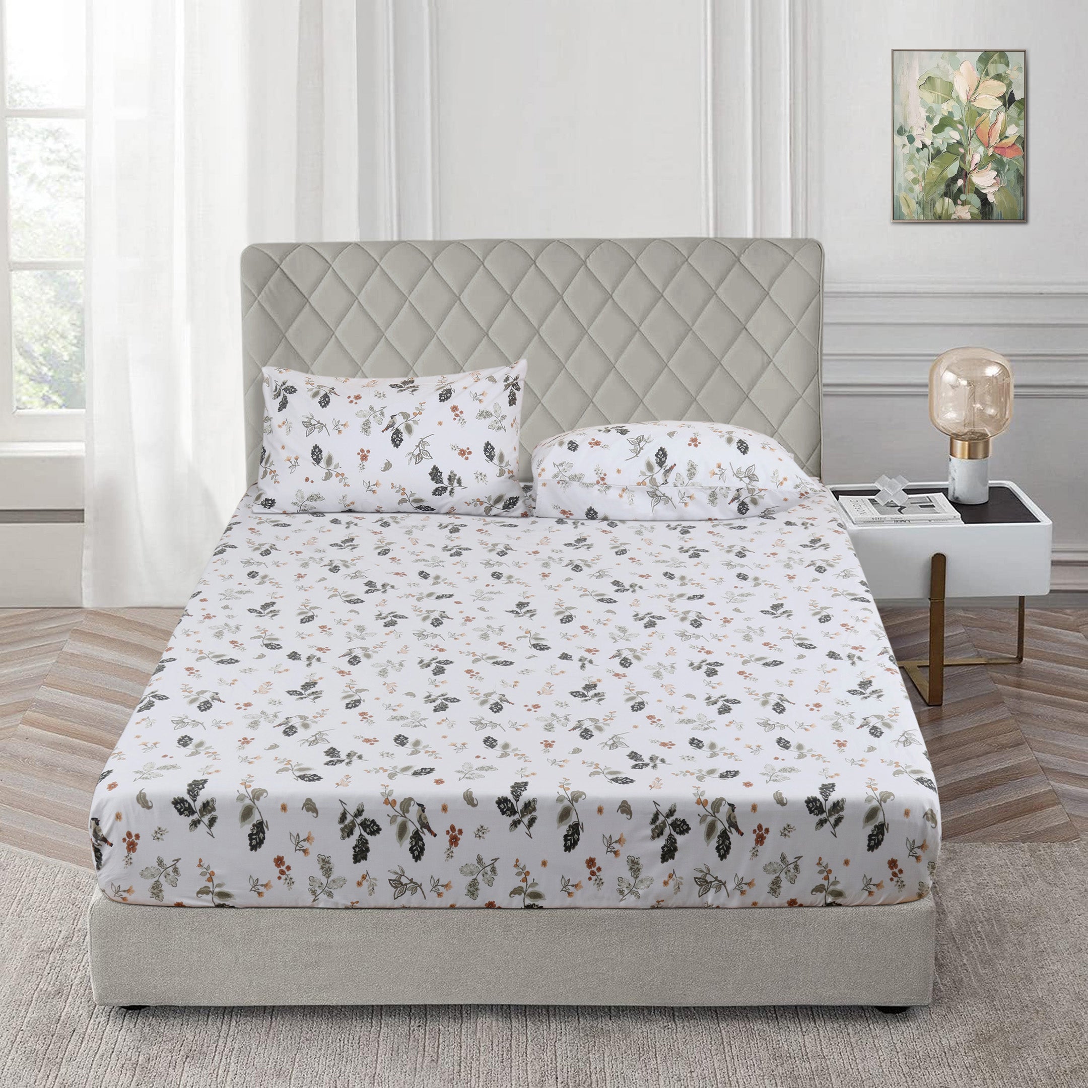 Olive Bloom 3-piece Fitted Sheet Set