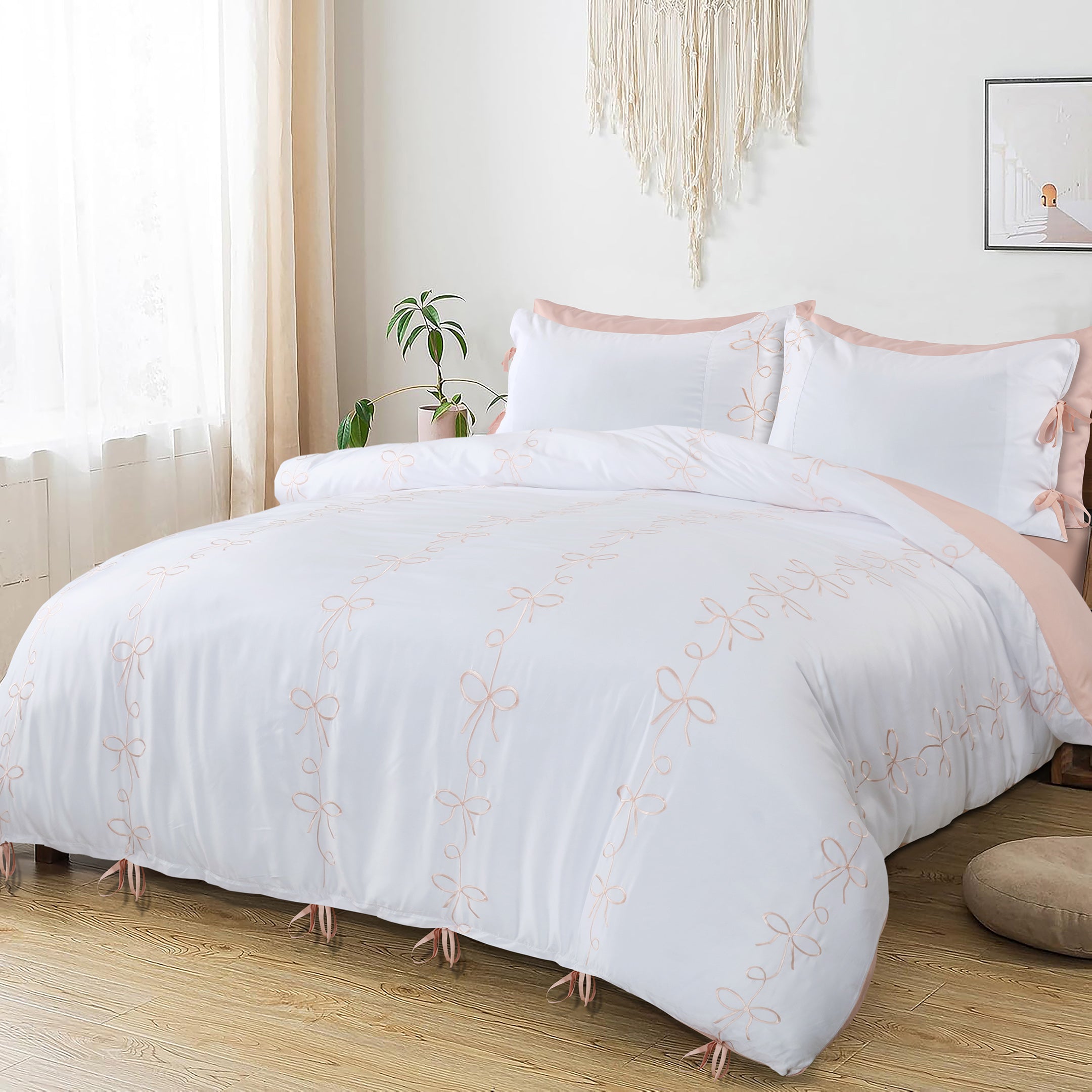 Blossom Bows Embroidered Duvet Cover Set