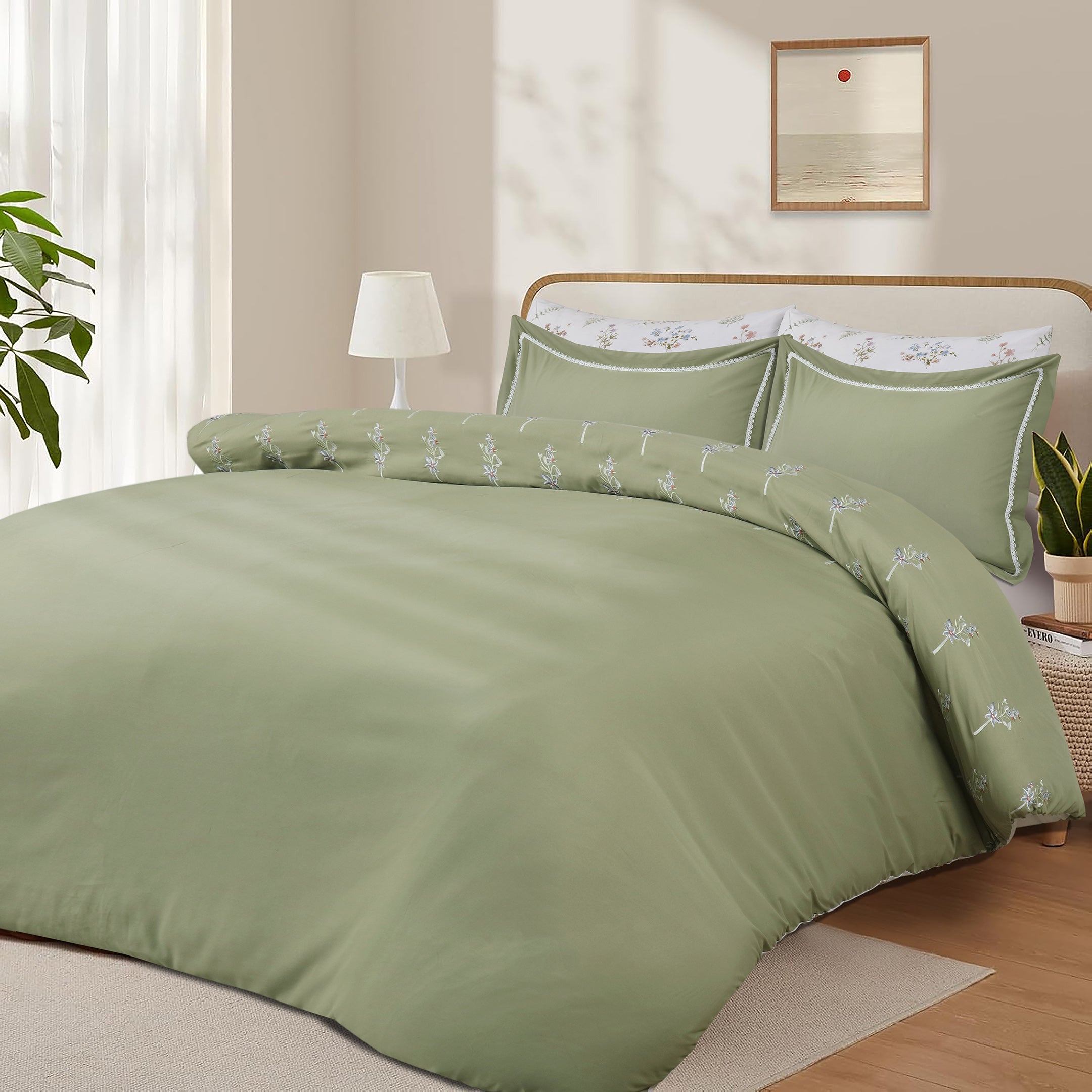 Sagewood Bloom Embroidered Duvet Cover Set