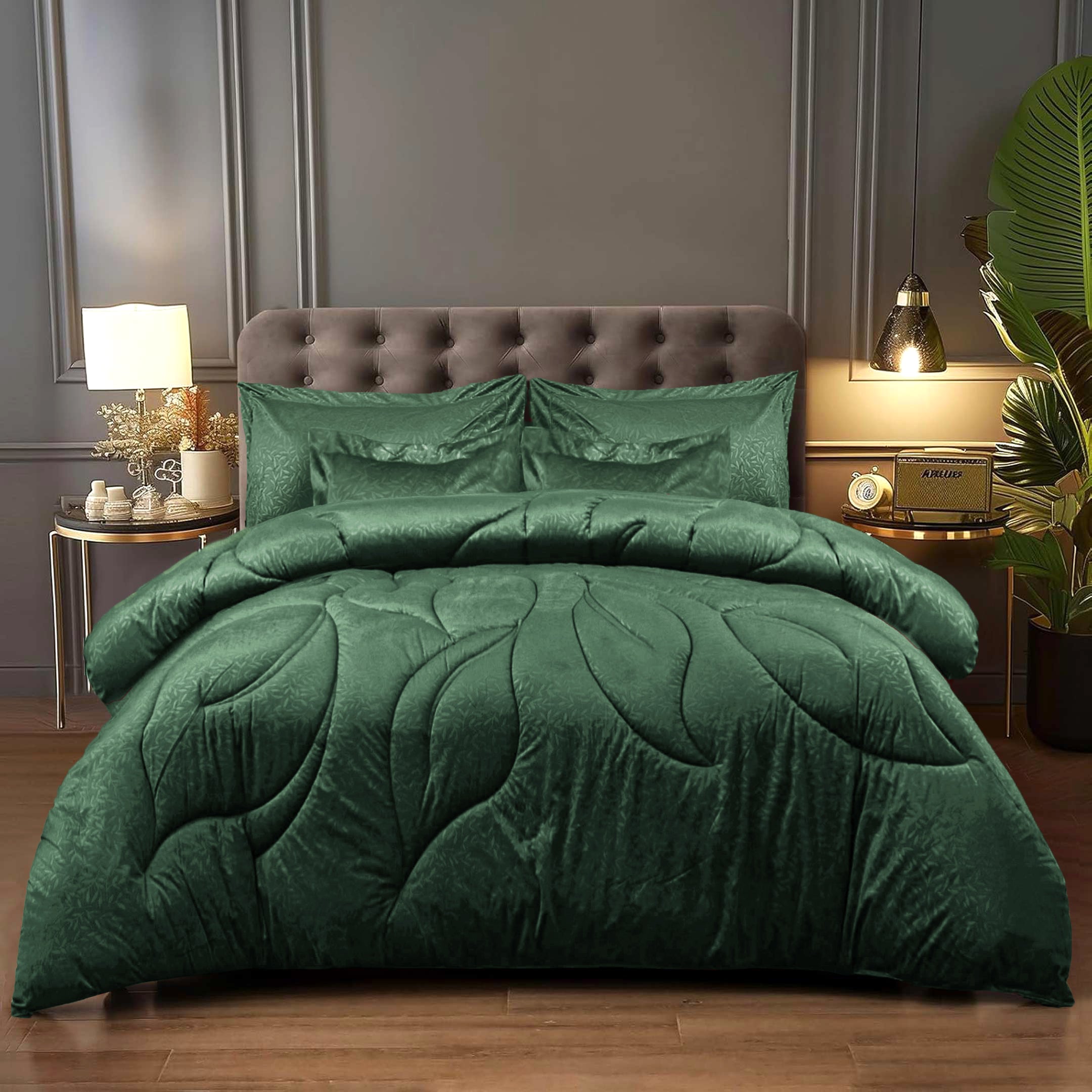 Branch Leaves Embossed Velvet Green 6pc Set