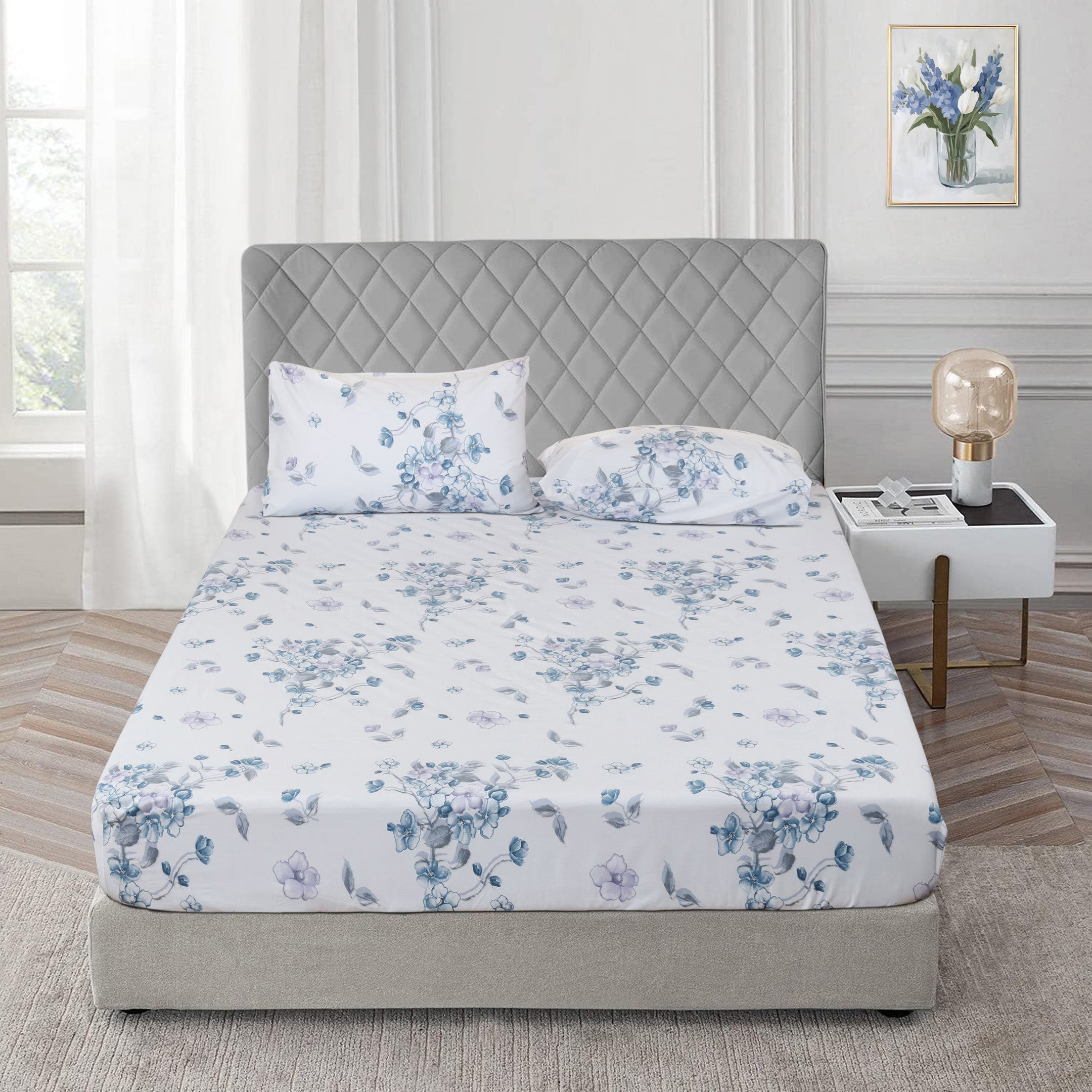 Floral Frost 3-piece Fitted Sheet Set