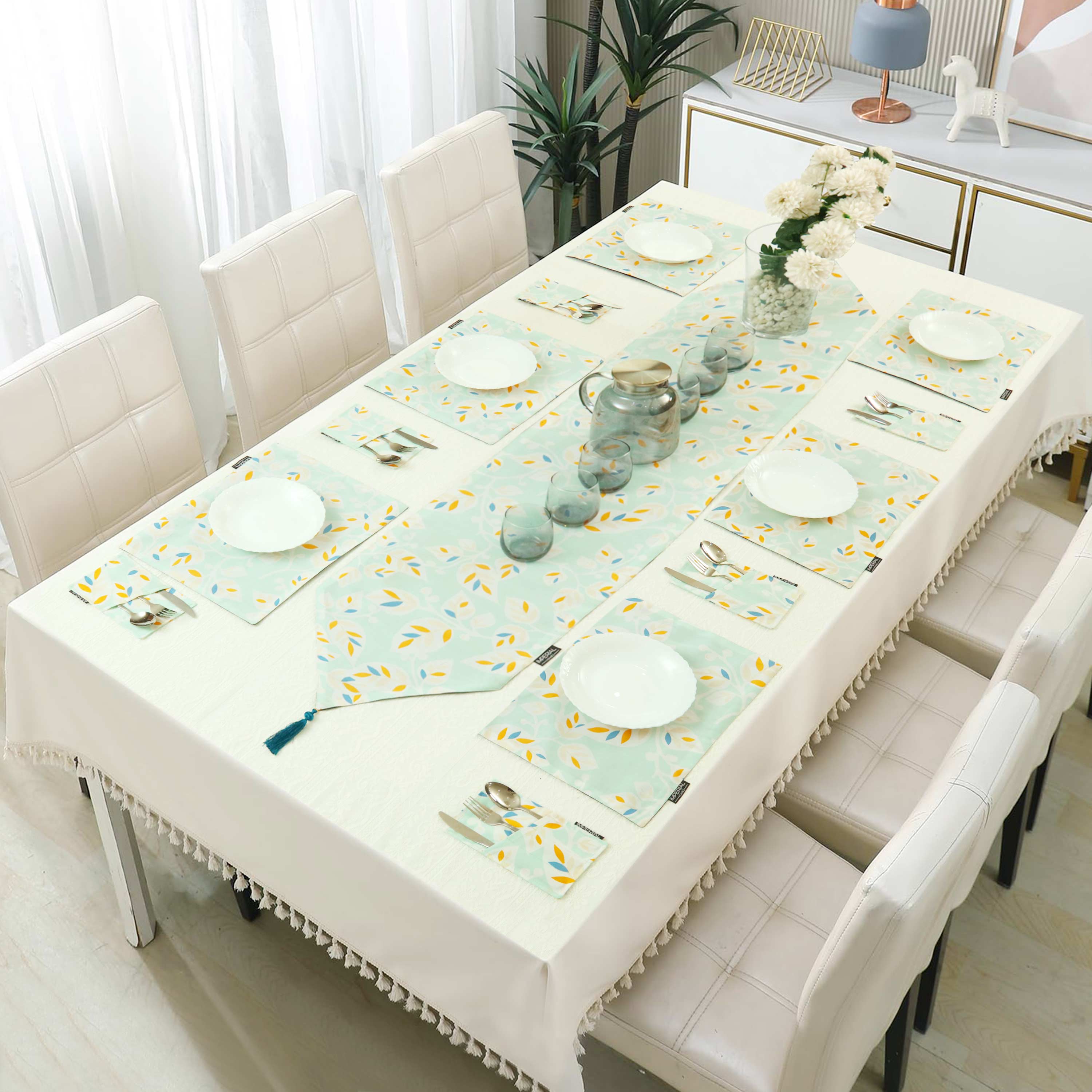 Blue Leaf Bloom - Printed Dining Table Set