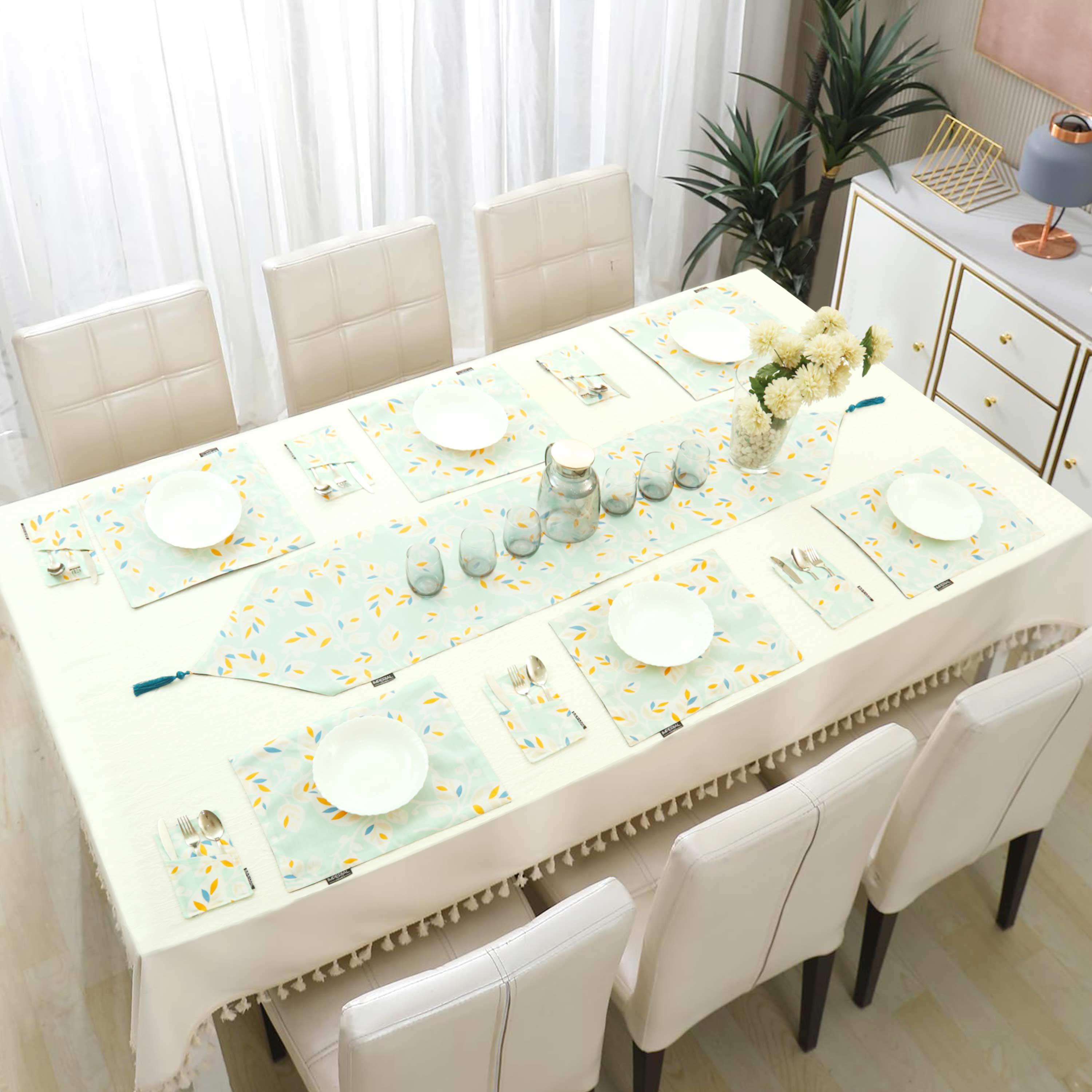 Blue Leaf Bloom - Printed Dining Table Set