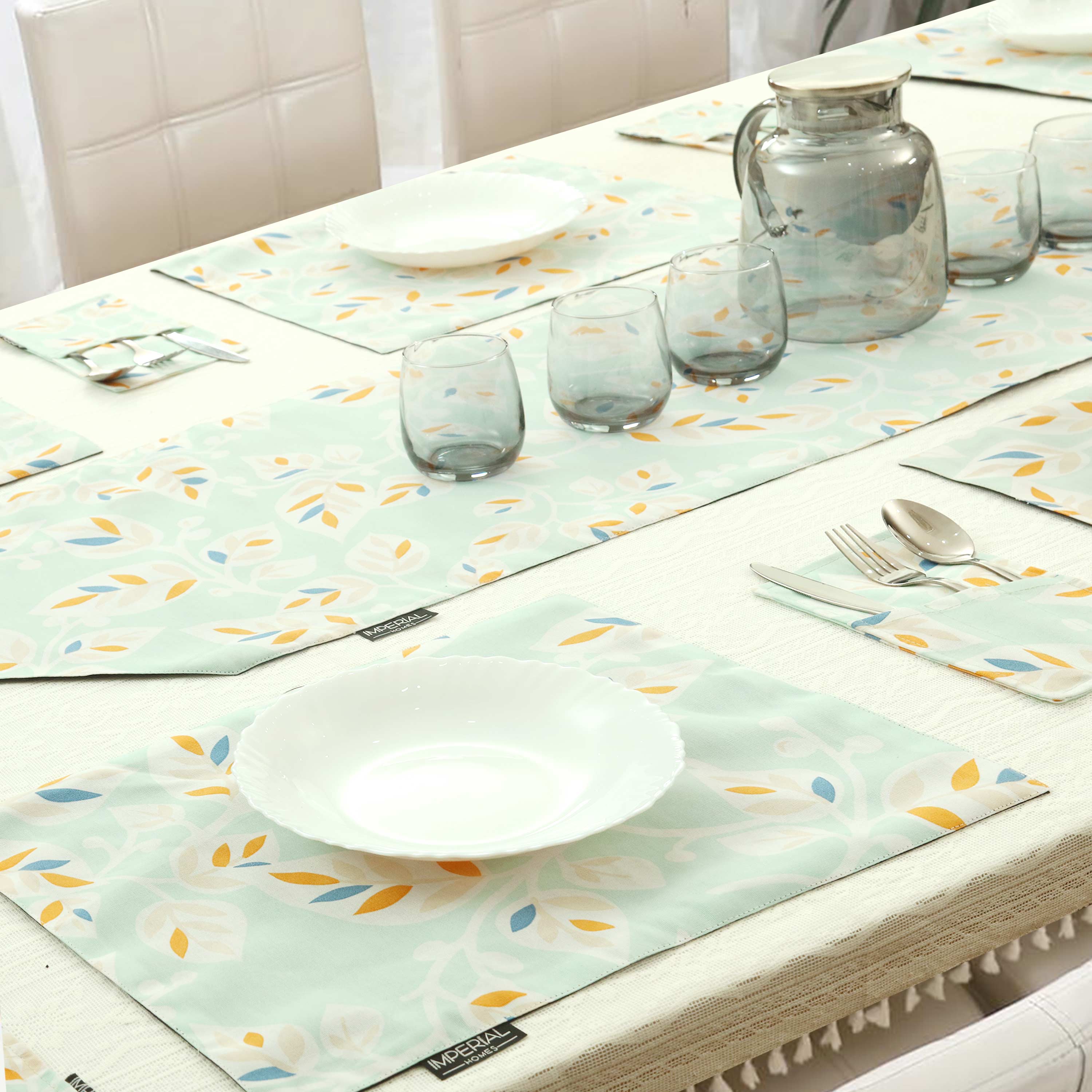 Blue Leaf Bloom - Printed Dining Table Set