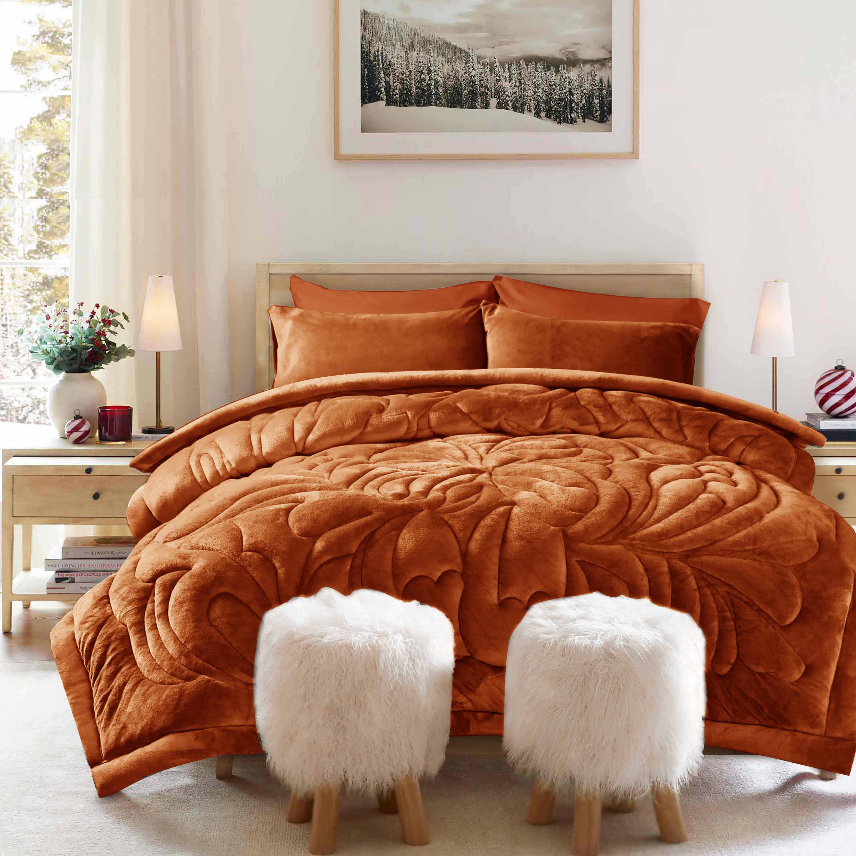 Diamond Puff Quilted 6pc Set Rust