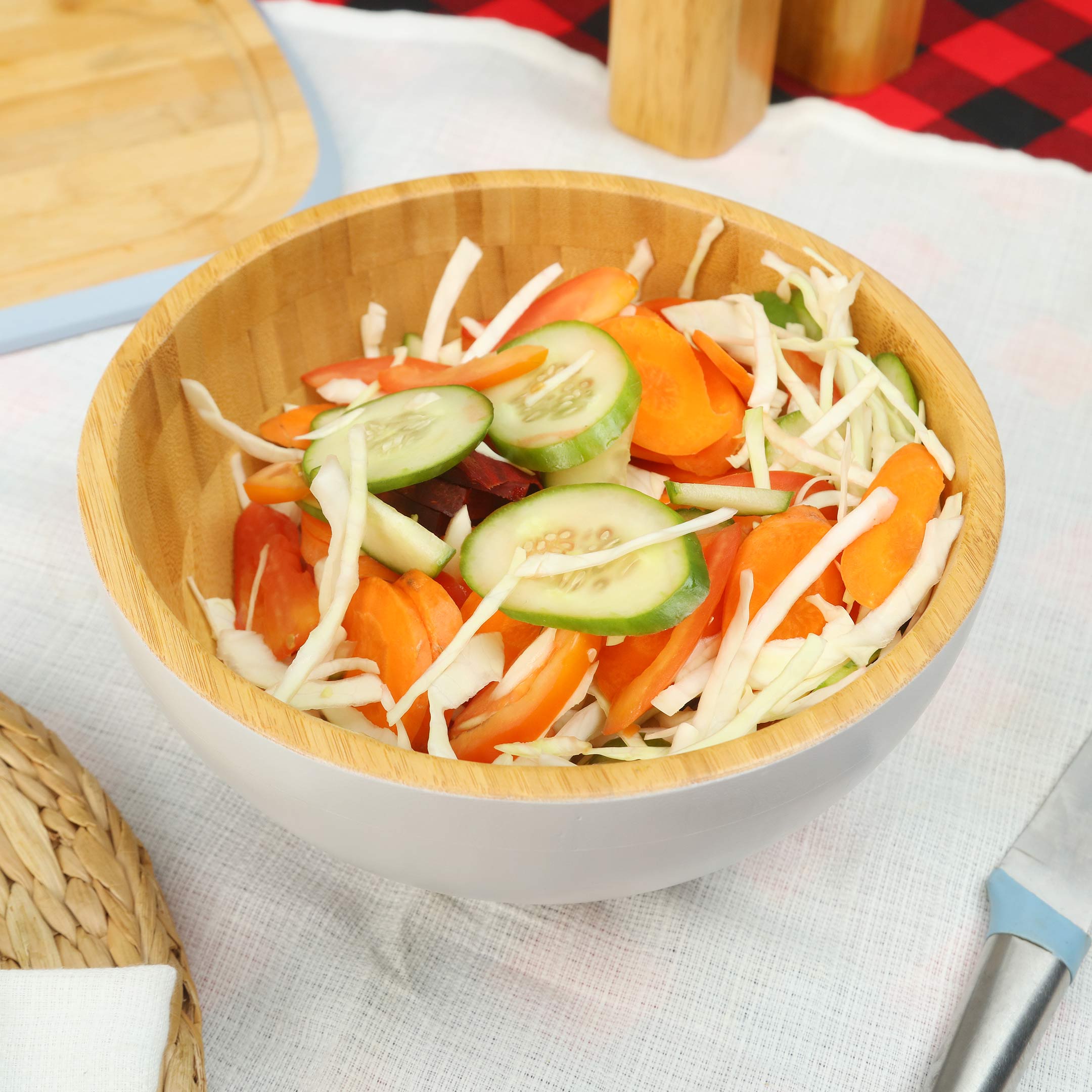 Eco-Friendly Bamboo Wood Salad & Noodles Bowl