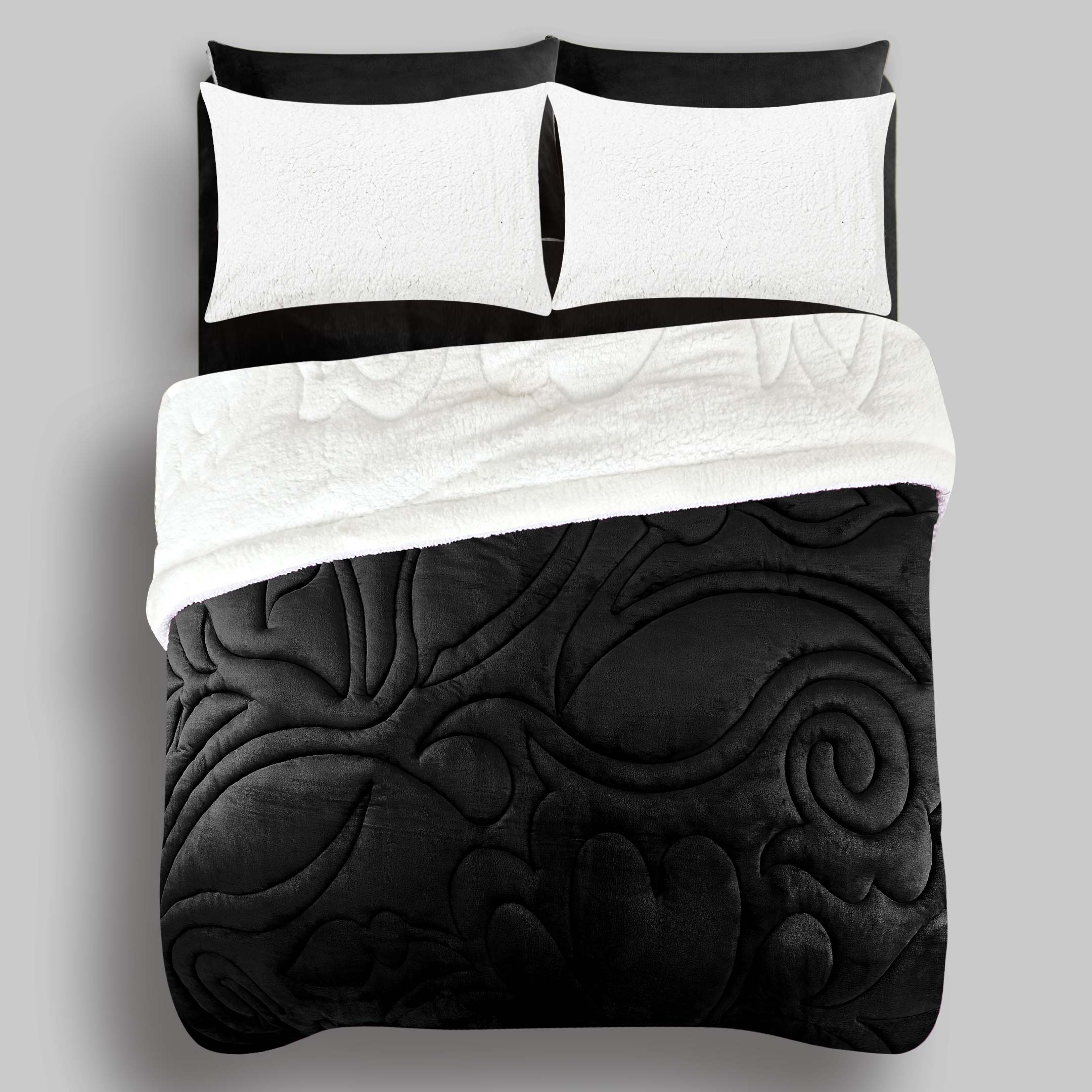 Heavy Weighted Fleece & Sherpa 6pcs Bedding Set - Jet Black