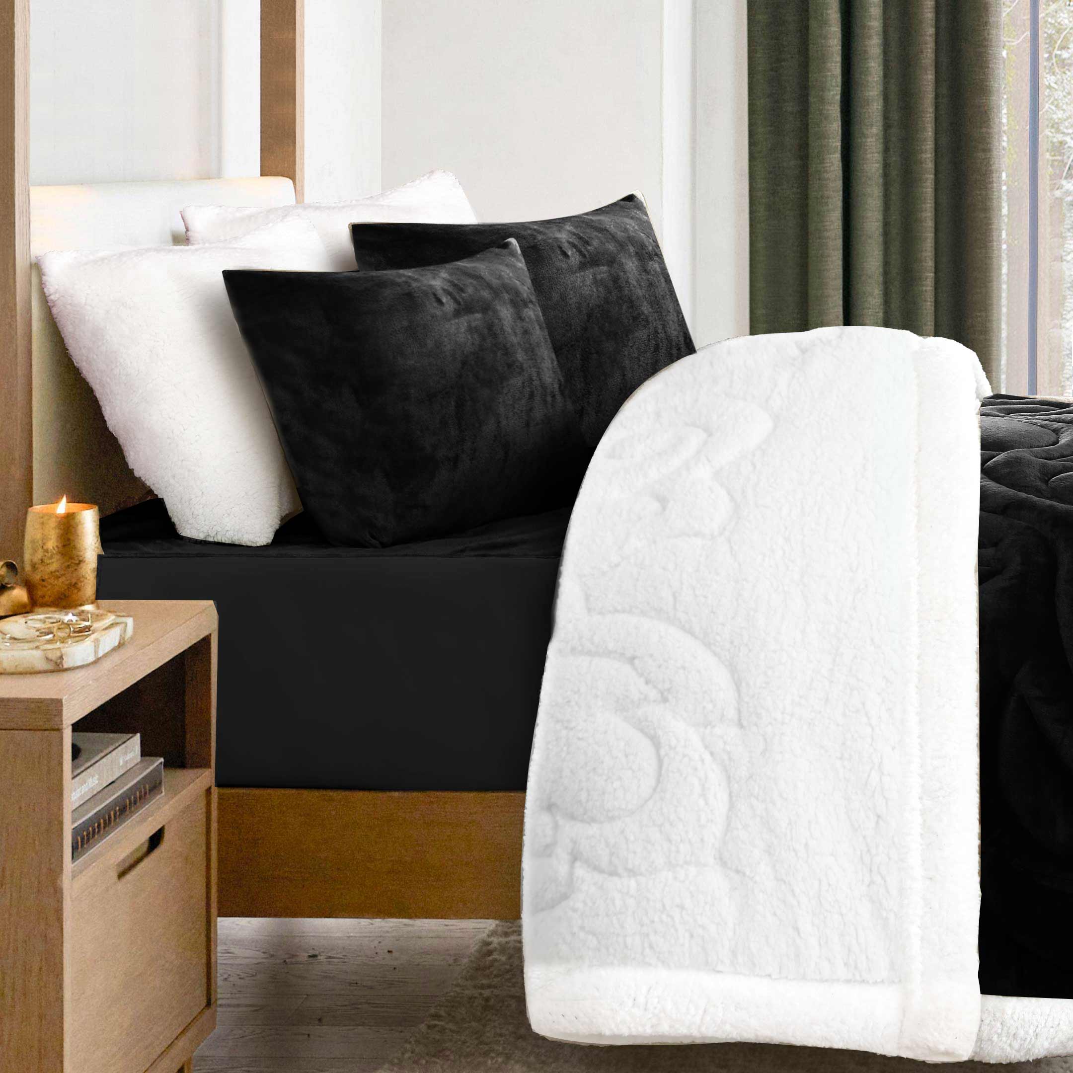 Heavy Weighted Fleece & Sherpa 6pcs Bedding Set - Jet Black