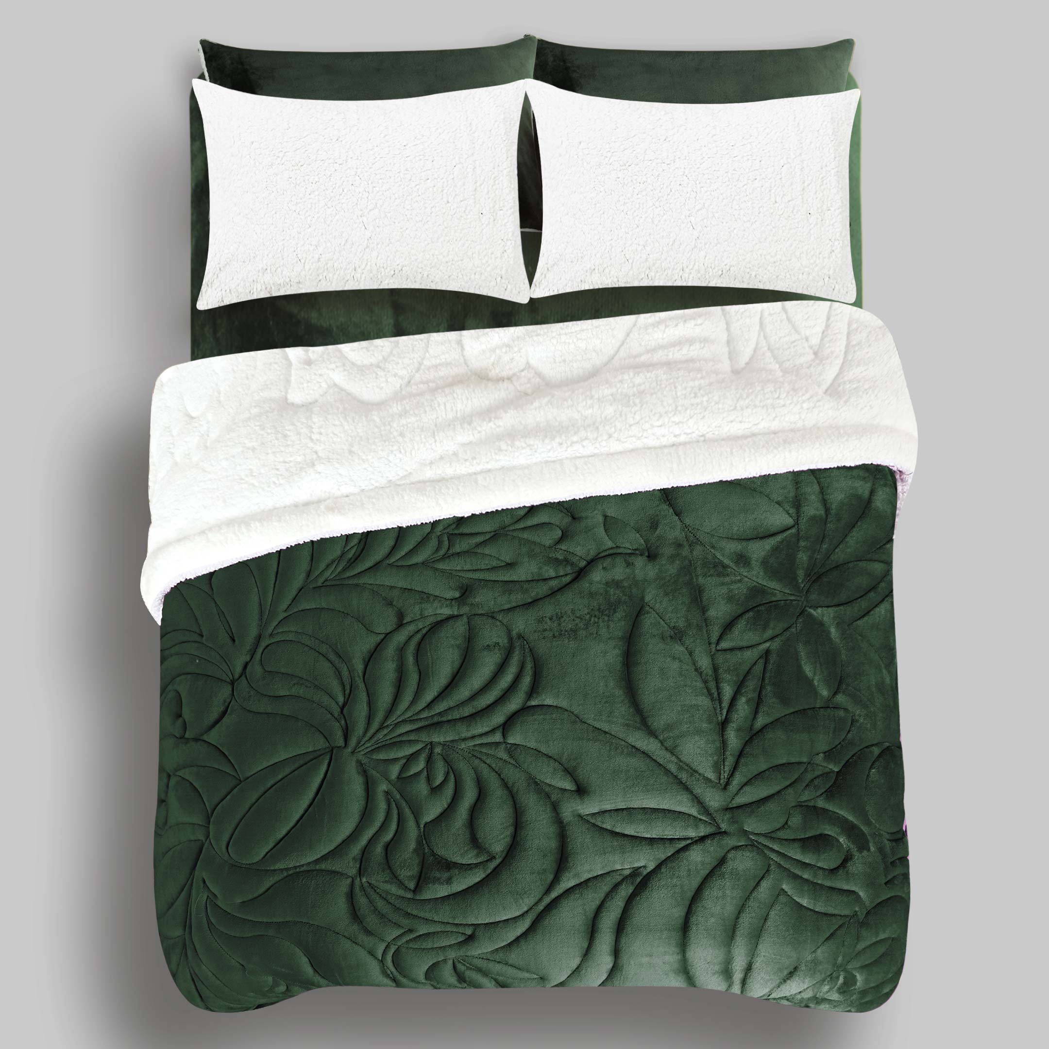 Heavy Weighted Fleece & Sherpa 6pcs Bedding Set - Emerald Green