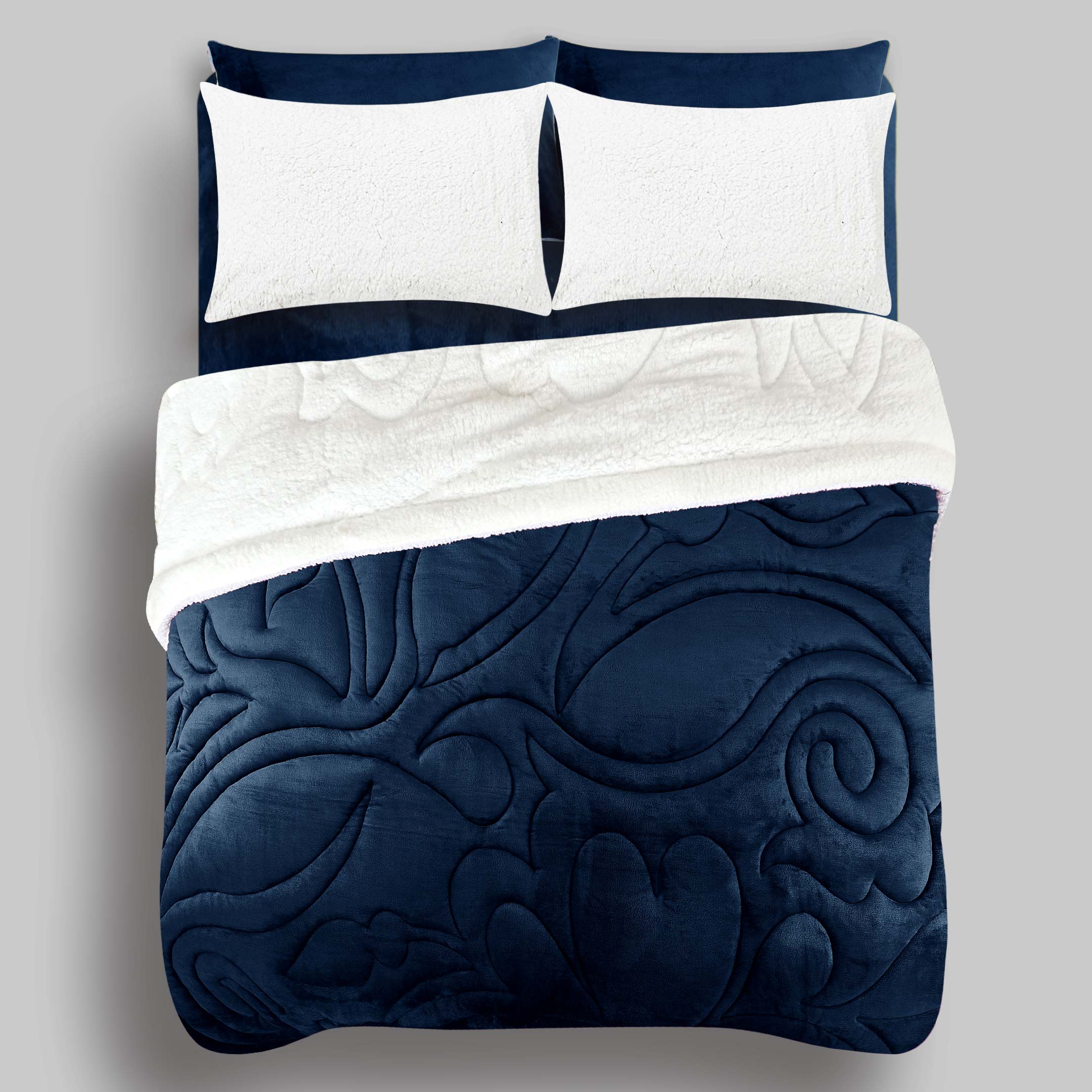 Heavy Weighted Fleece & Sherpa 6pcs Bedding Set - Navy