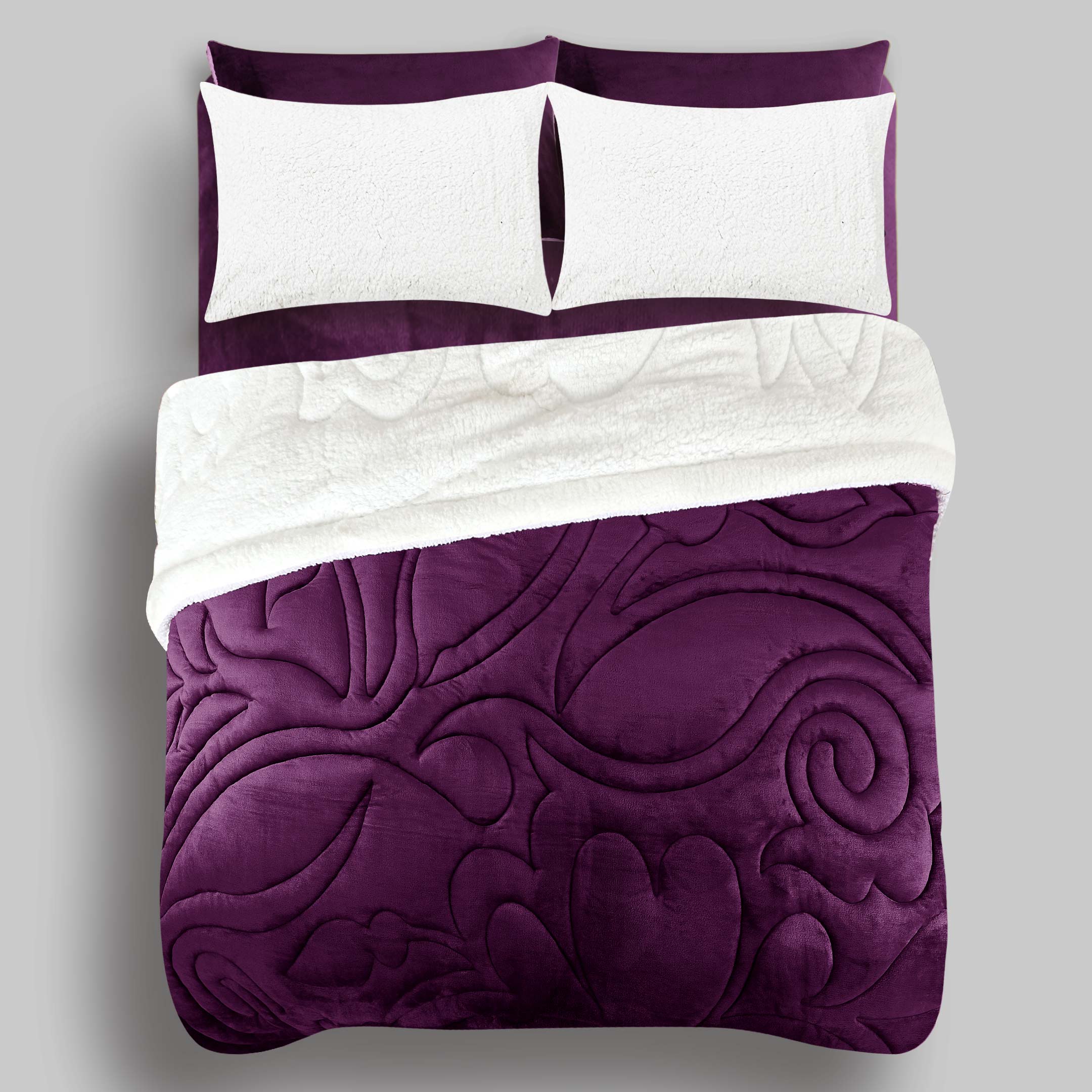 Heavy Weighted Fleece & Sherpa 6pcs Bedding Set - Plum