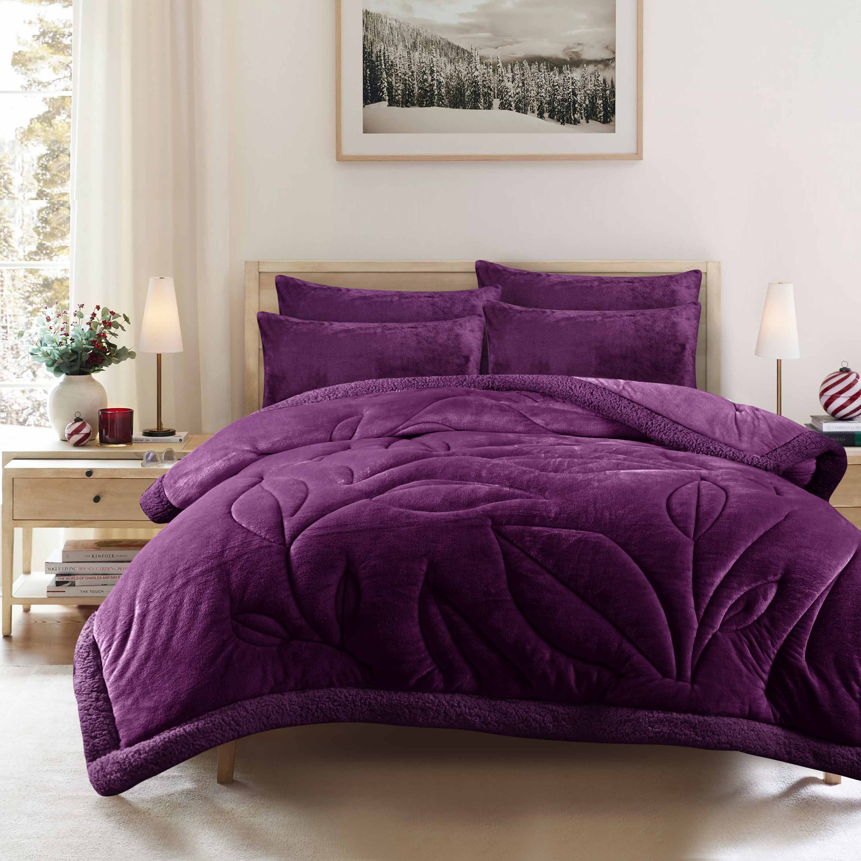 Leafy Dreams – Heavy Weighted 6pc Bedding Set Plum