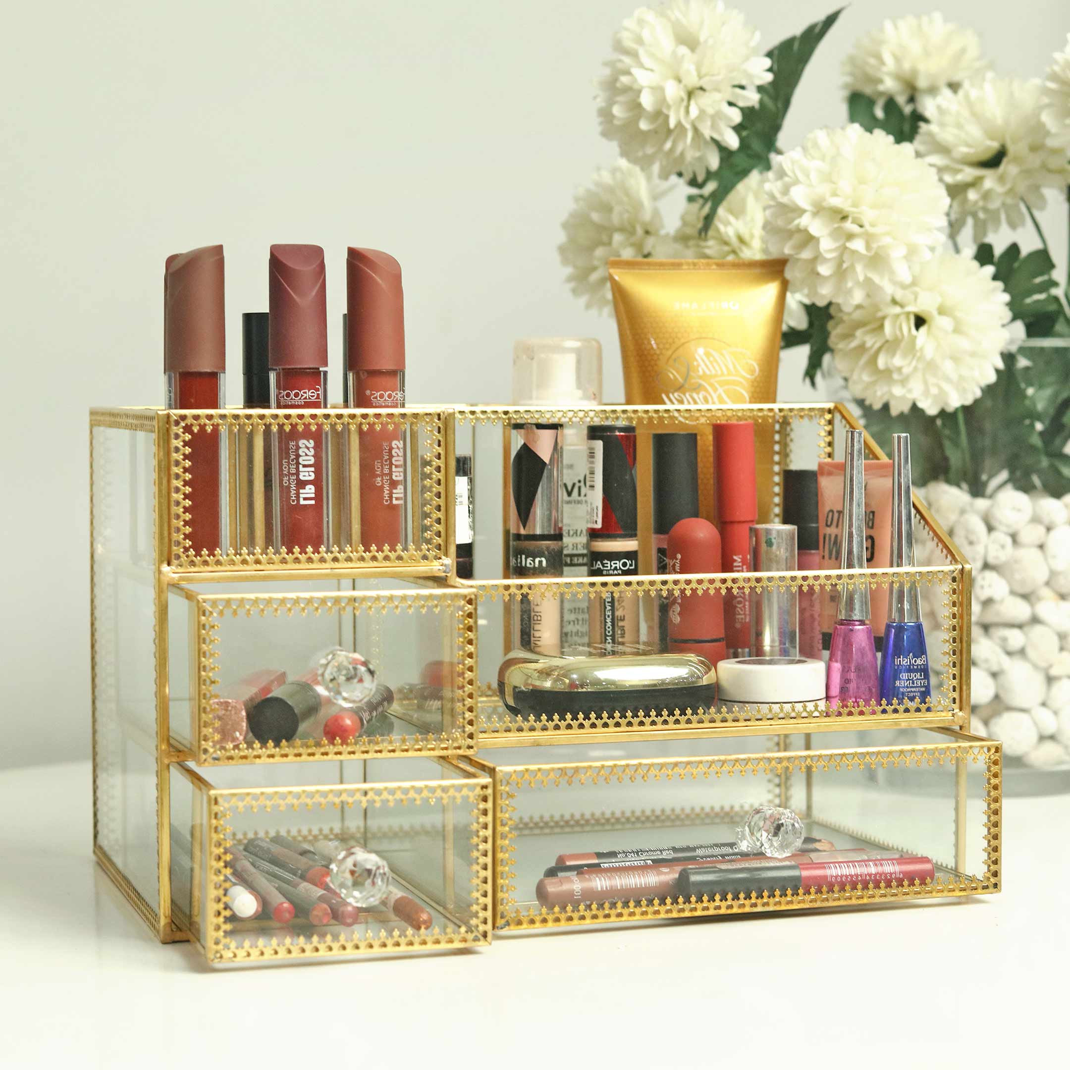 Vintage Gold Plated Multi-Chamber Makeup Vanity Box