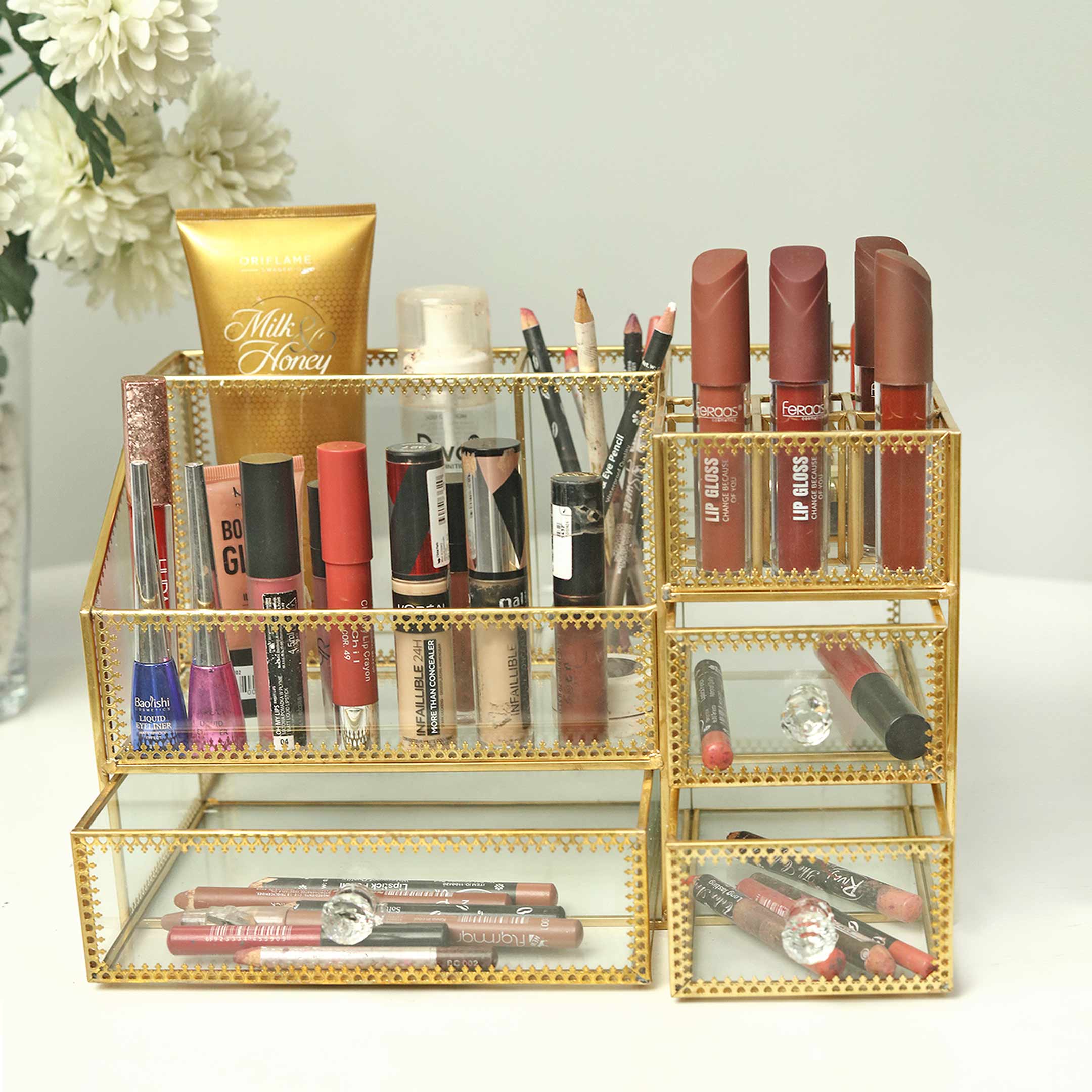 Vintage Gold Plated Multi-Chamber Makeup Vanity Box