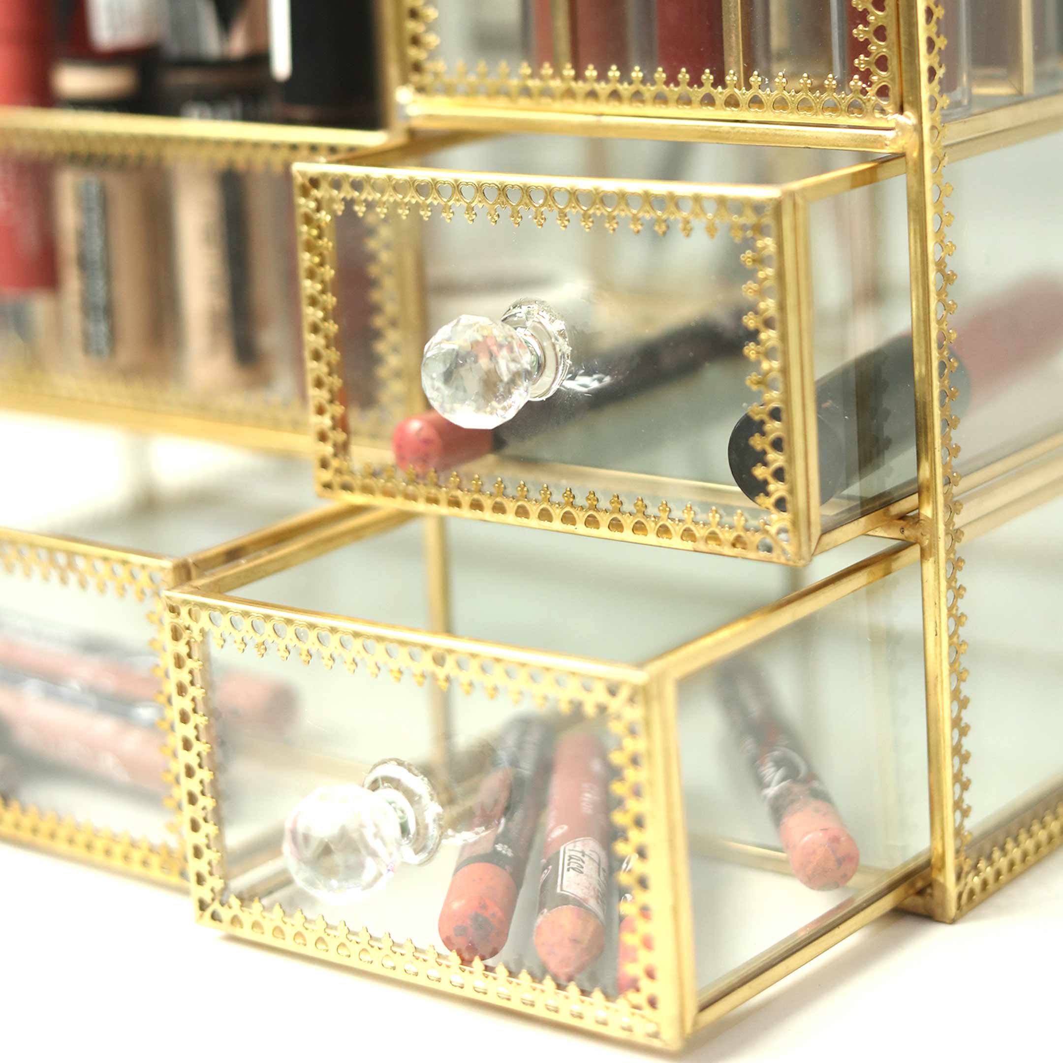 Vintage Gold Plated Multi-Chamber Makeup Vanity Box