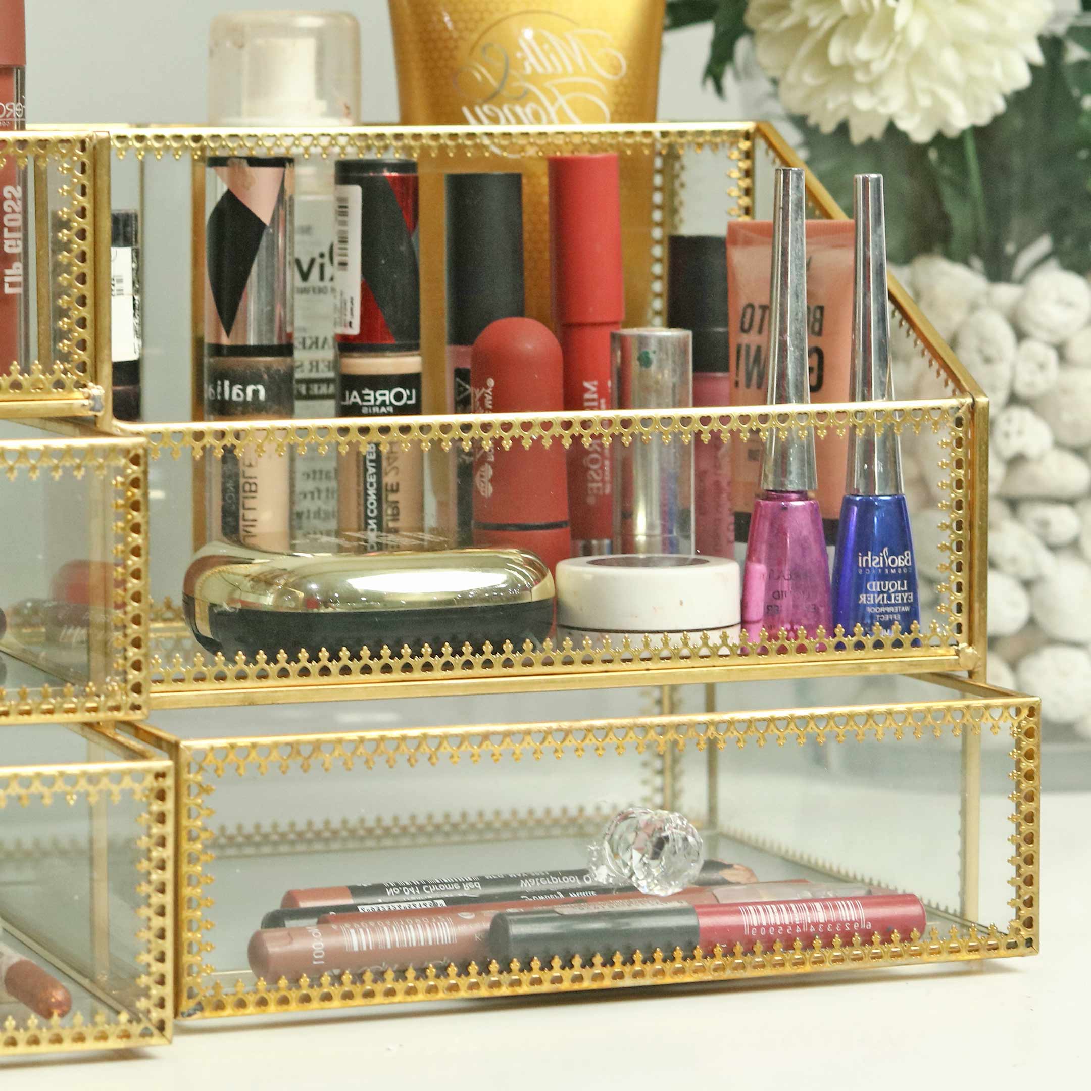 Vintage Gold Plated Multi-Chamber Makeup Vanity Box