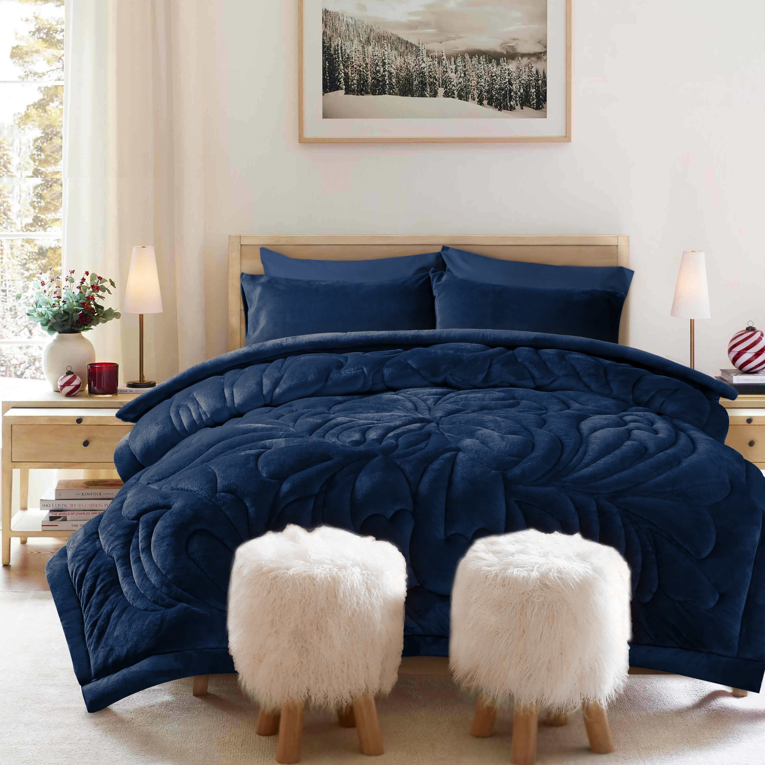 Diamond Puff Quilted 6pc Set Navy