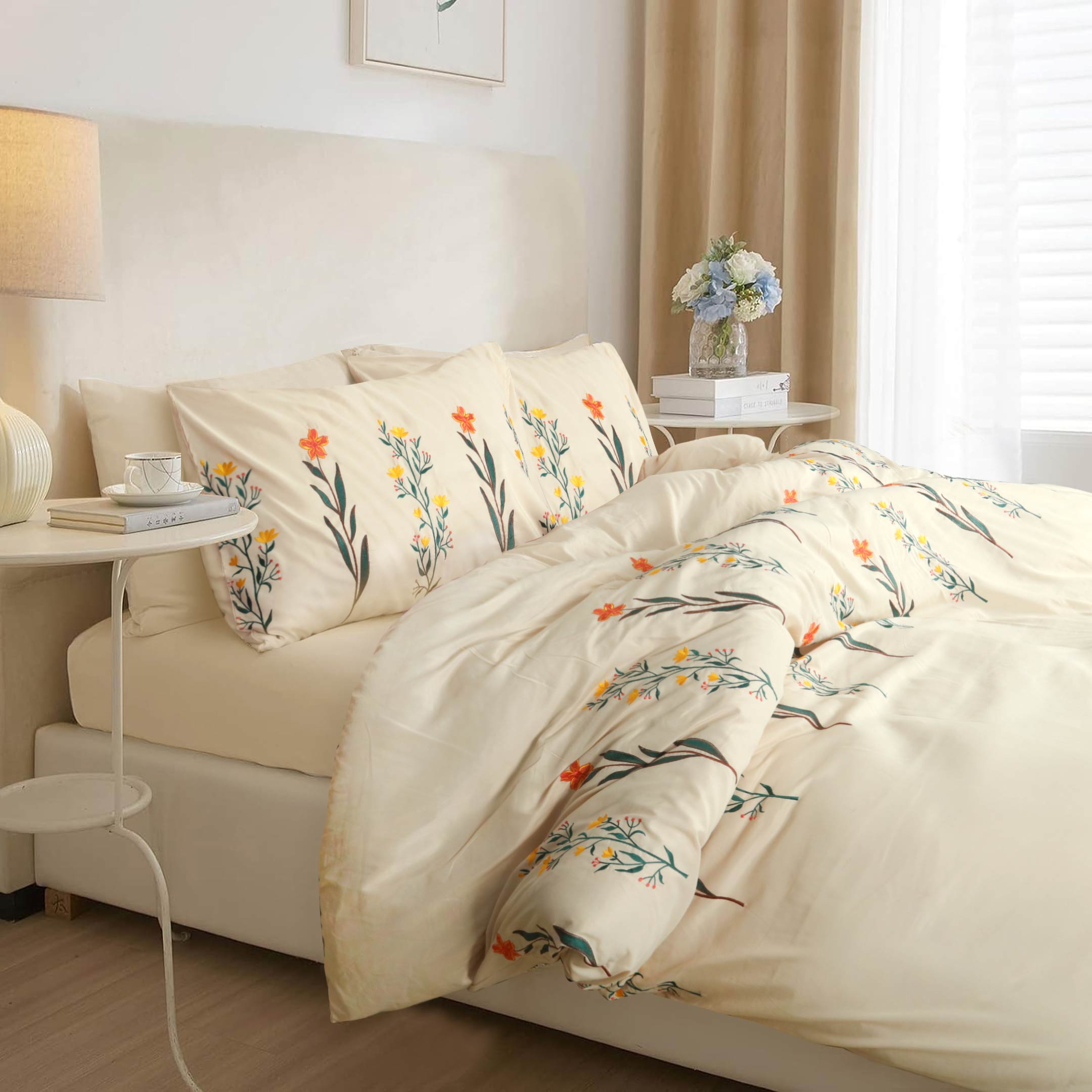 Petals of Joy - Embroidered 6-Piece Duvet Cover Set