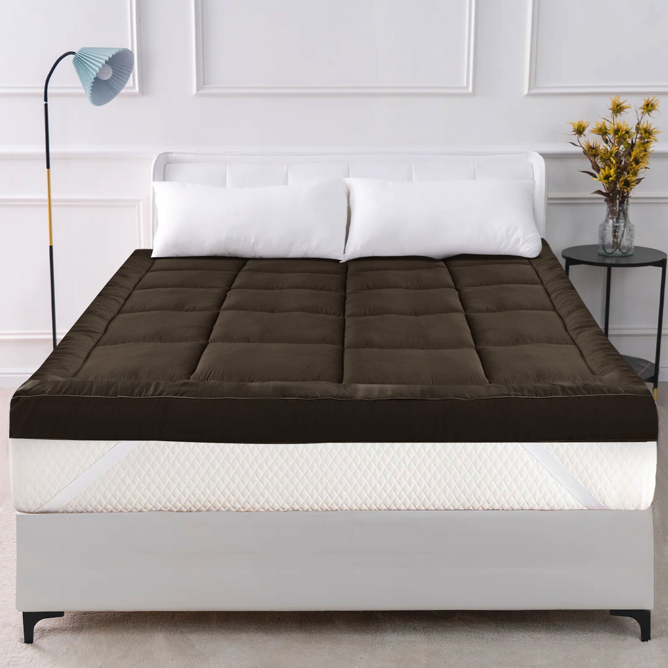 Square Quilted Mattress Topper Chocolate Brown