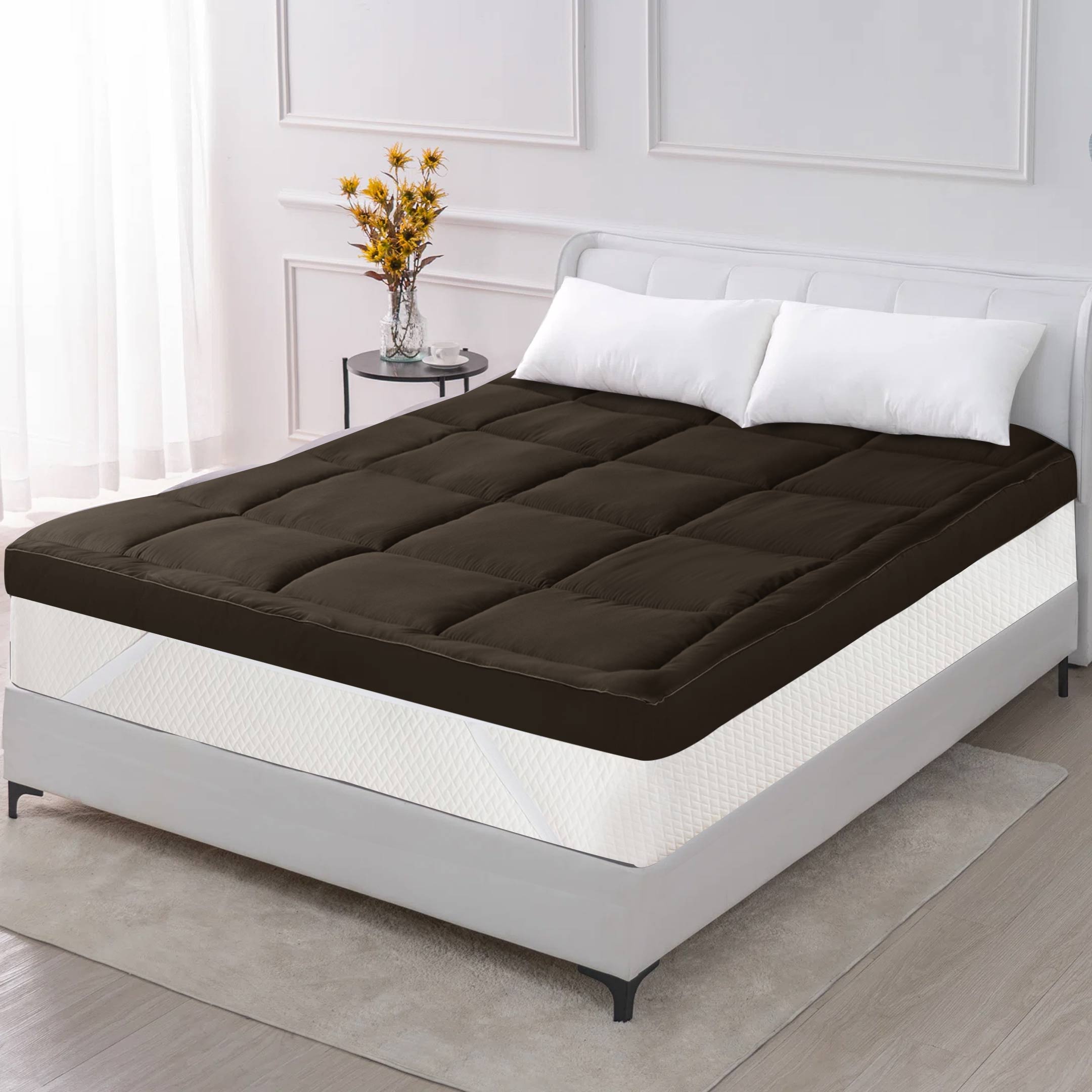 Square Quilted Mattress Topper Chocolate Brown