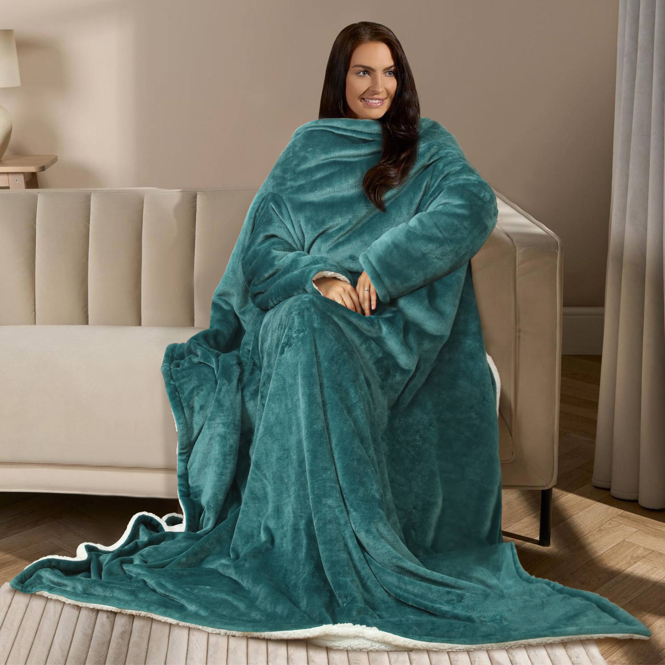 Warm Winter Fleece Sherpa Wearable Blanket