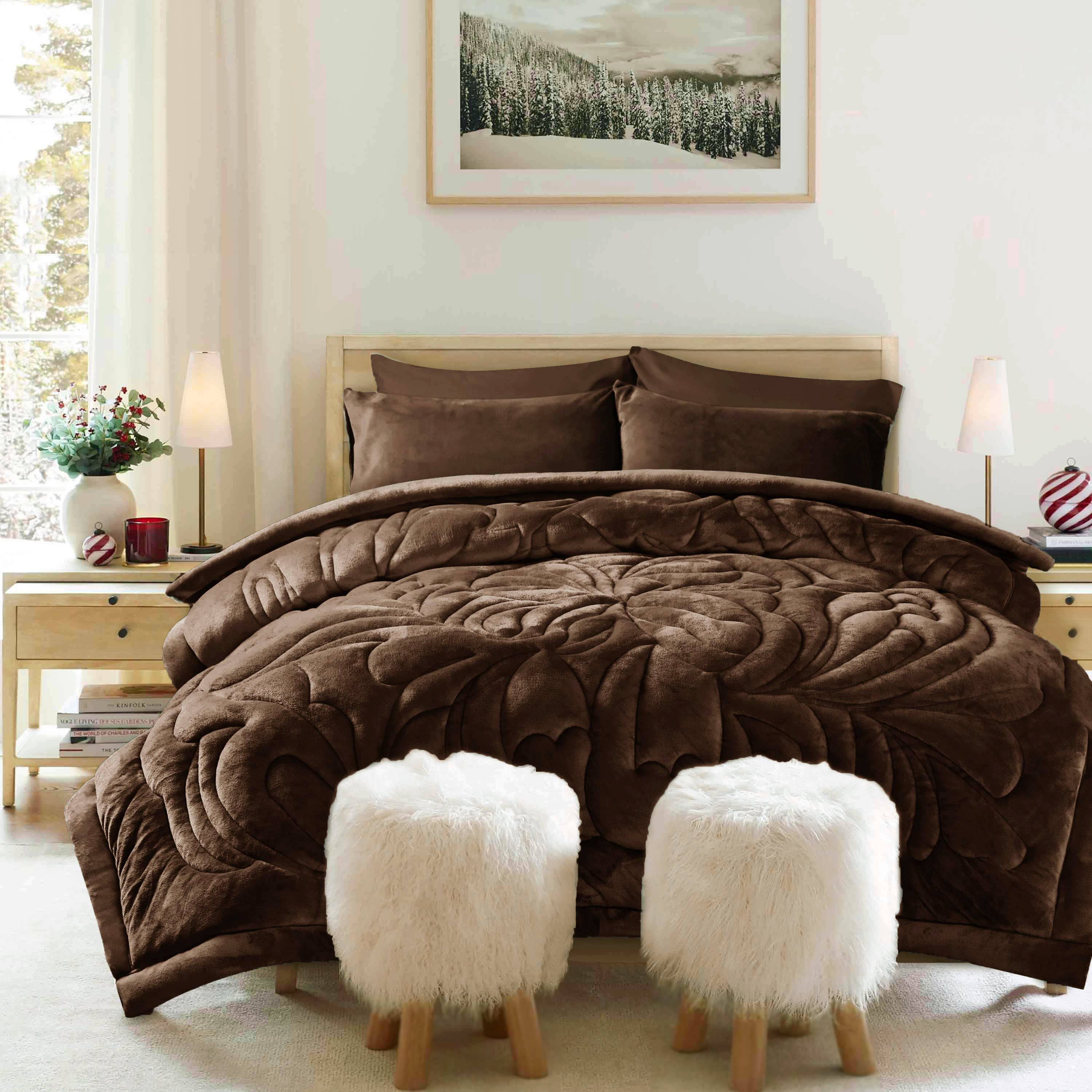 Diamond Puff Quilted 6pc Set Brown