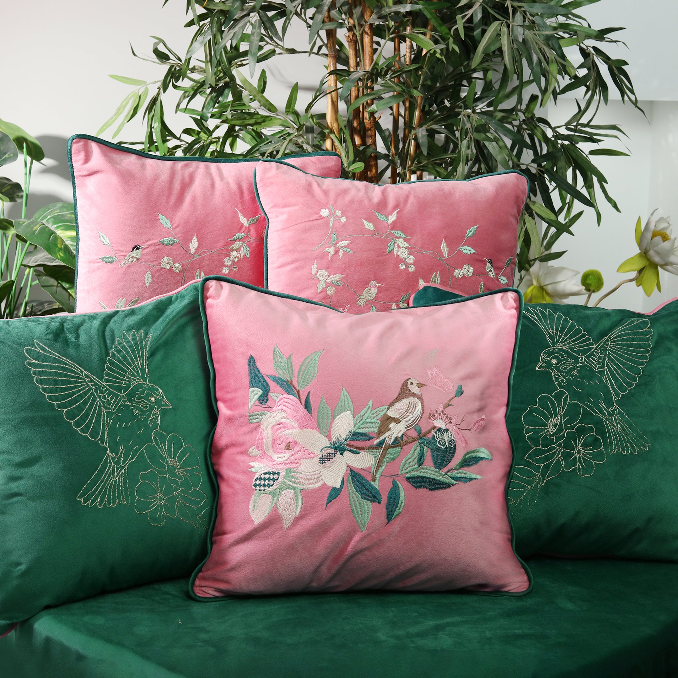 Birds of Paradise – Embroidered Cushion Cover Set