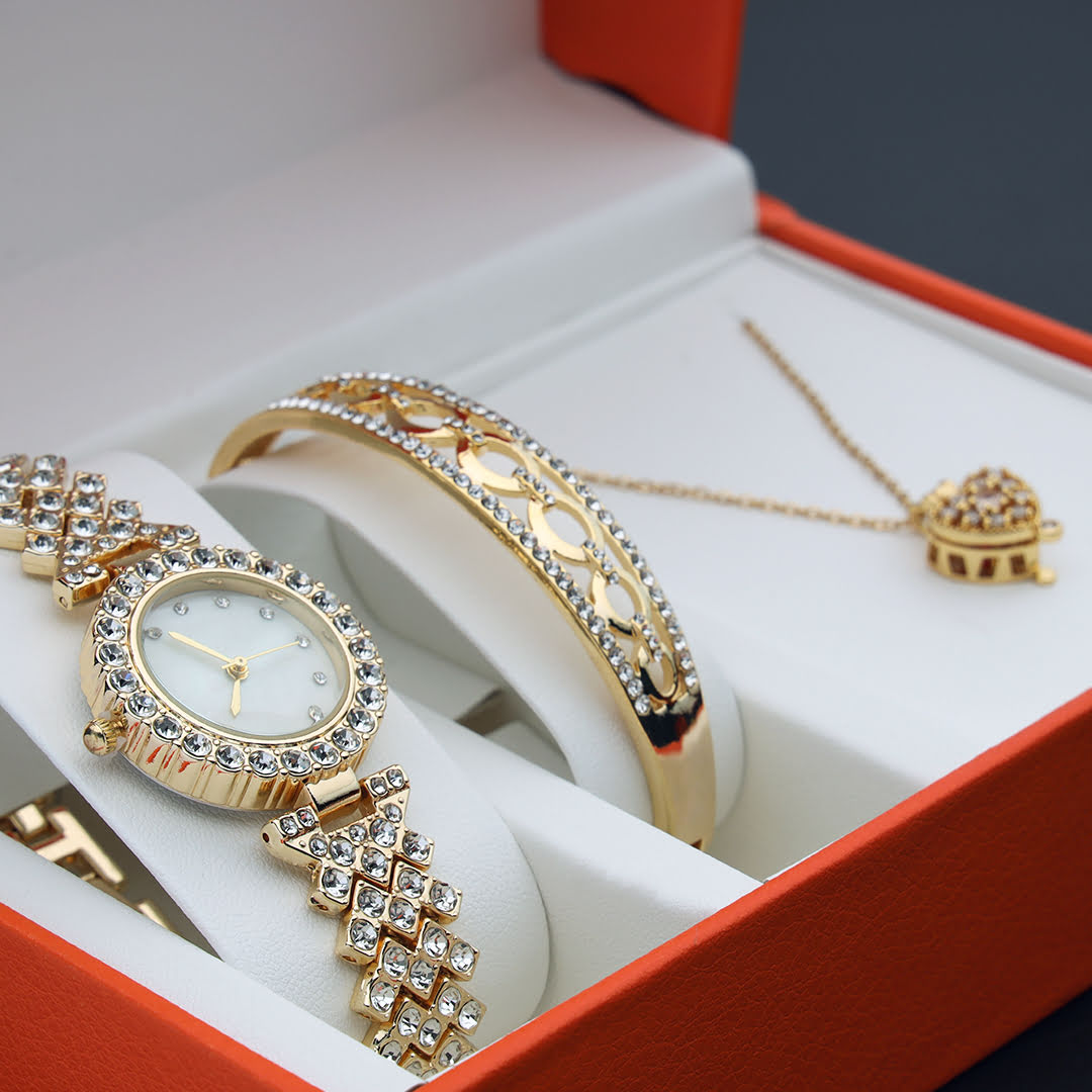 Spunky Crystal Accented Bridal Watch Gift Set